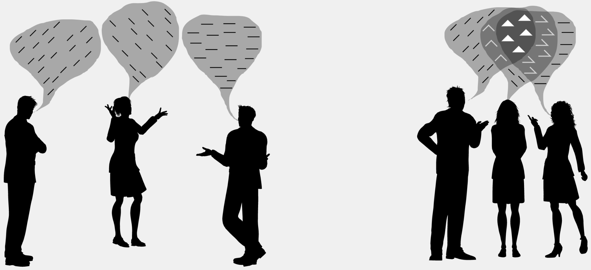 People silhouette vectors courtesy of <a href= "http://www.freepik.com">Freepik</a>. Speech bubbles and figure courtesy of Alessio Franci.