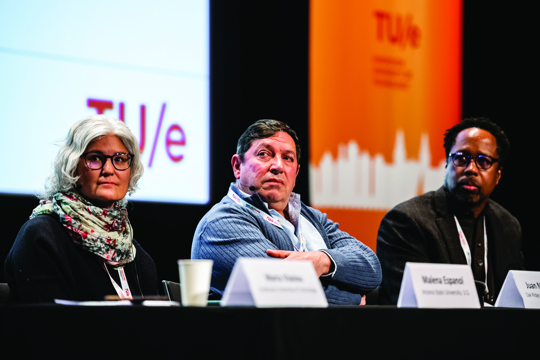 From left to right: Malena Español (Arizona State University), Juan Restrepo (Oak Ridge National Laboratory), and Damian Rouson (Lawrence Berkeley National Laboratory) discuss their personal observations and experiences with mentoring and retention in the context of diversity during a panel session at the 2023 SIAM Conference on Computational Science and Engineering, which took place in Amsterdam, the Netherlands, earlier this year. SIAM photo.