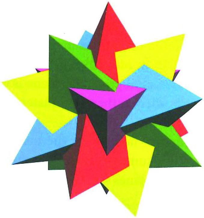<strong>Figure 1.</strong> Five tetrahedra in a dodecahedron. Figure courtesy of Princeton University Press.
