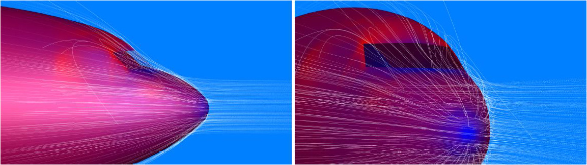 <strong>Figure 3.</strong> Particle trajectory around the fuselage. Figure courtesy of ANDHEO.