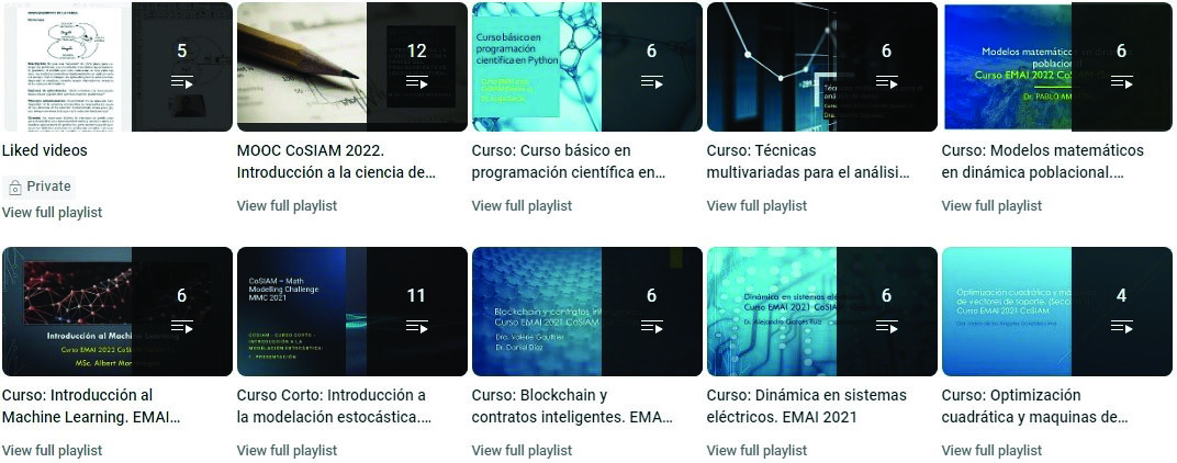 <strong>Figure 1.</strong> Example playlists from the Colombia Section of SIAM’s (CoSIAM) <a href="https://www.youtube.com/@cosiam2397" rel="noopener noreferrer" target="_blank">YouTube Channel</a>.
