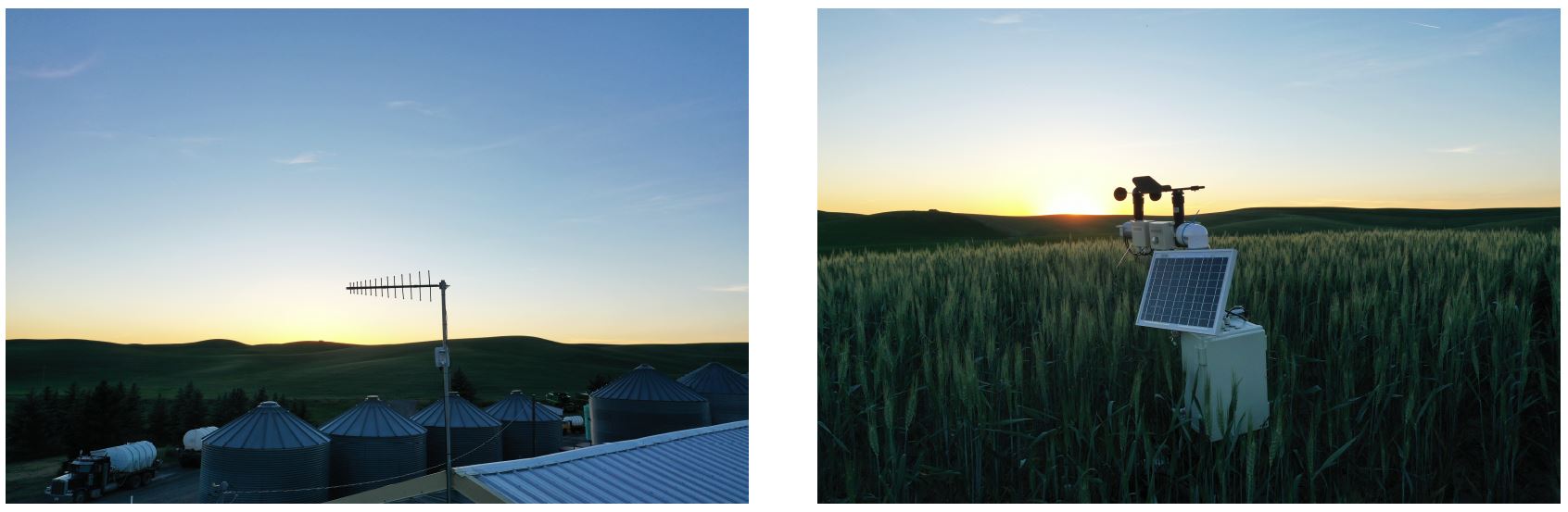 <strong>Figure 2.</strong> FarmBeats Deployment. A TV whitespace base station and FarmBeats sensor box deployed on Nelson Farm.