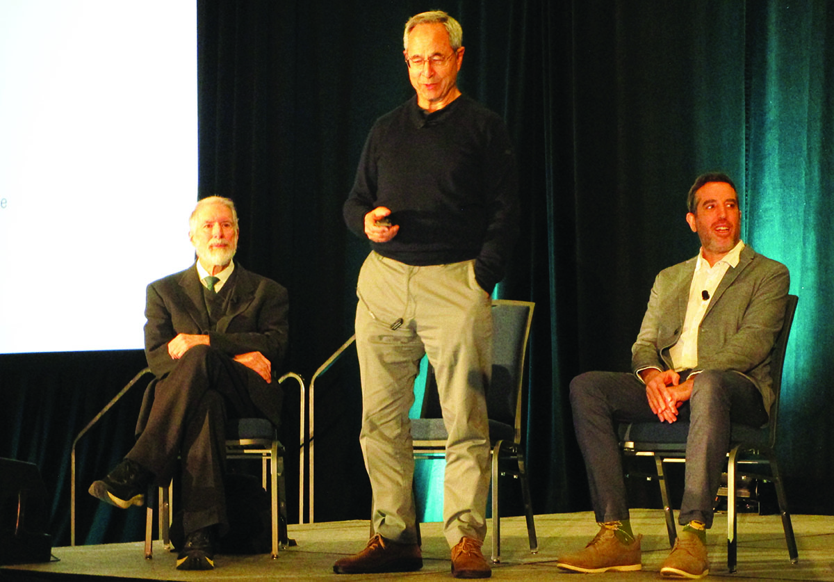 Rob Schreiber of Cerebras Systems (center) reflects on his career trajectory and entrepreneurial experiences during a panel session at the 2025 SIAM Conference on Computational Science and Engineering, which was held in Fort Worth, Texas, last month. Glenn Ricart of US Ignite and the University of Utah (left) and Daniel Shabtai of Prism AI Therapeutics (right) prepare to offer their own perspectives. SIAM photo.