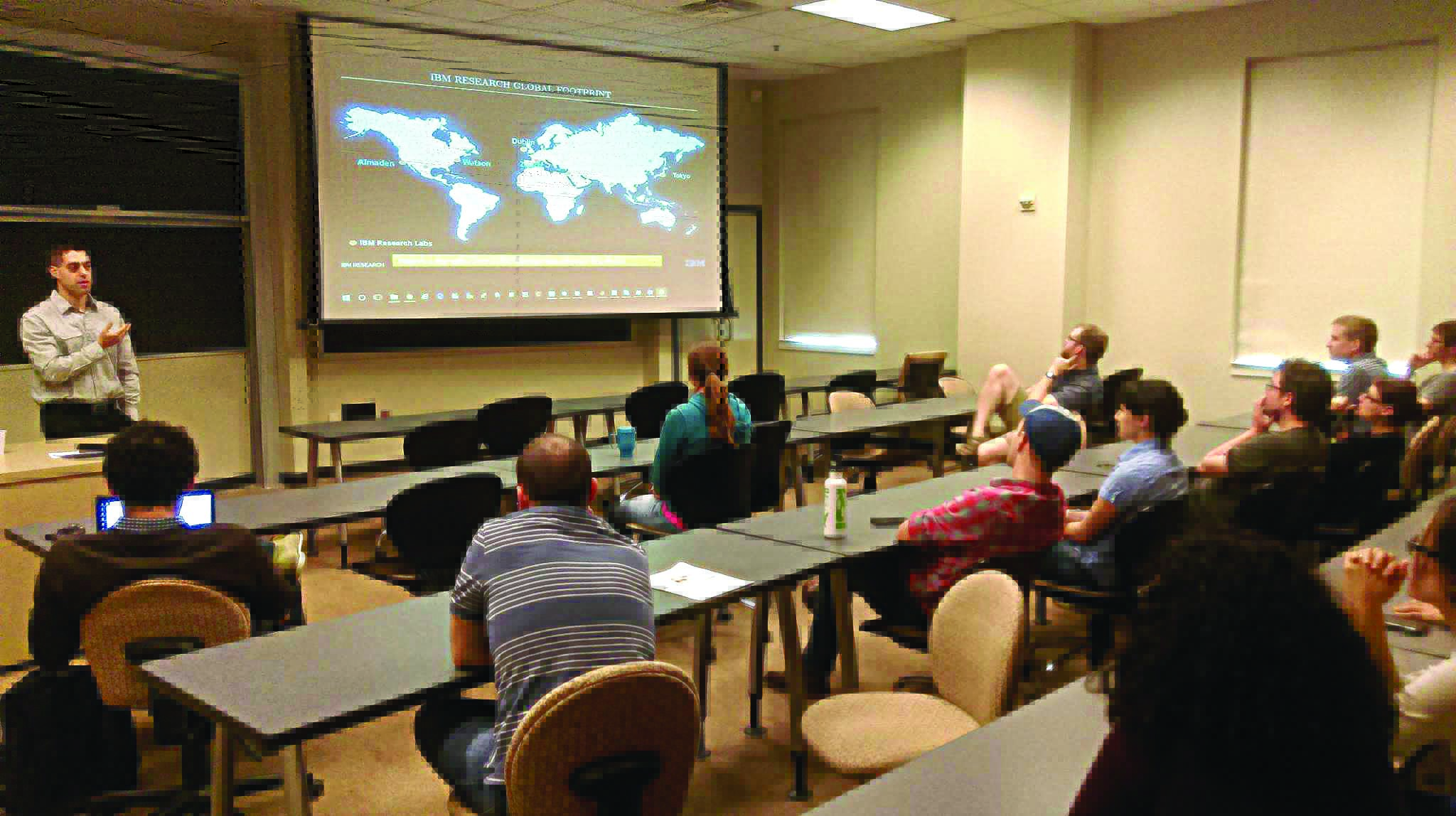 Lior Horesh speaks to attendees of Emory University’s SIAM student chapter event, “Math &amp; Industry: Happily Ever After.” Photo credit: Alessandro Barone.