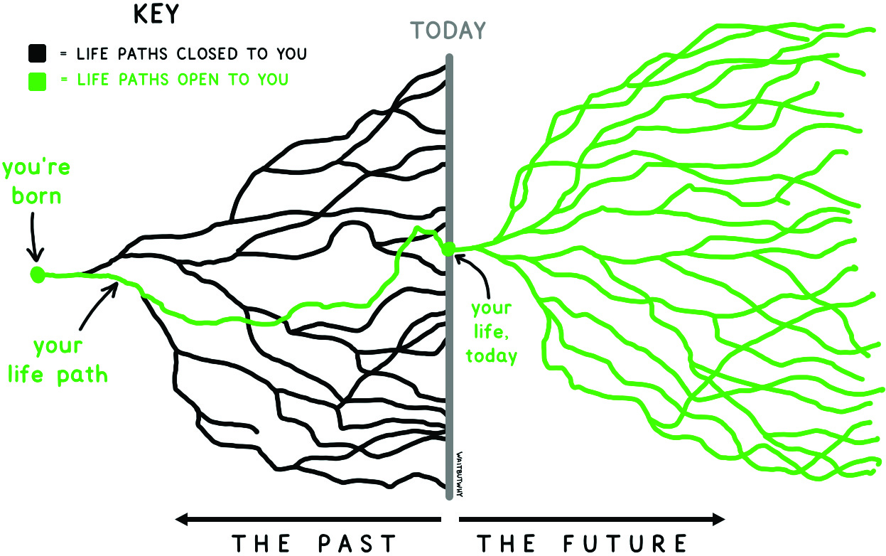 As long as students and early-career researchers continue to stay curious, they are likely to find rewarding careers regardless of whether they ultimately opt for industry or academic paths. Figure courtesy of <a href="https://twitter.com/waitbutwhy/status/1406980353986809861" rel="noopener noreferrer" target="_blank">Tim Urban at Wait But Why</a>.