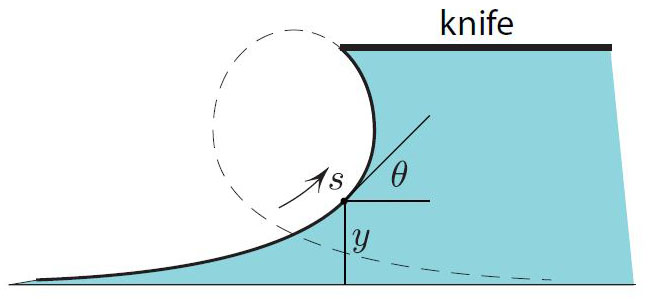 <strong>Figure 2.</strong> The shape of the water’s surface along the straight edge is an Euler’s elastica.