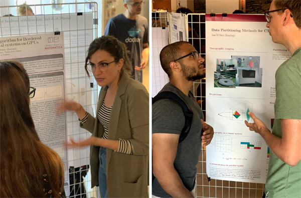 Left: Monica Dessole (University of Padova, Italy) during the poster session. Right: Khaled Kelany (University of Victoria, Canada) and Jan-Willem Buurlage (CWI Amsterdam, The Netherlands) during the poster session. Photo credits: Richard Vuduc.