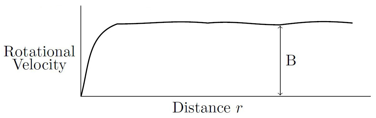 <strong>Figure 2.</strong> Spiral galaxy’s rotational velocity curve (RVC). Image credit: Donald G. Saari.