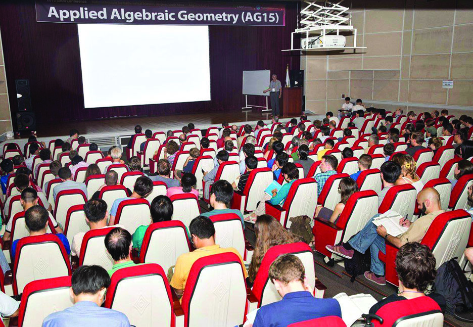 A packed lecture hall at the 2015 SIAM Conference on Applied Algebraic Geometry (AG15), sponsored by the SIAG on Algebraic Geometry and held last August in Daejeon, South Korea