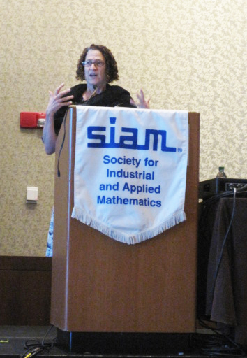 Cynthia Dwork of Microsoft Research discusses differential privacy in the analysis of large quantities of data. Staff photo.