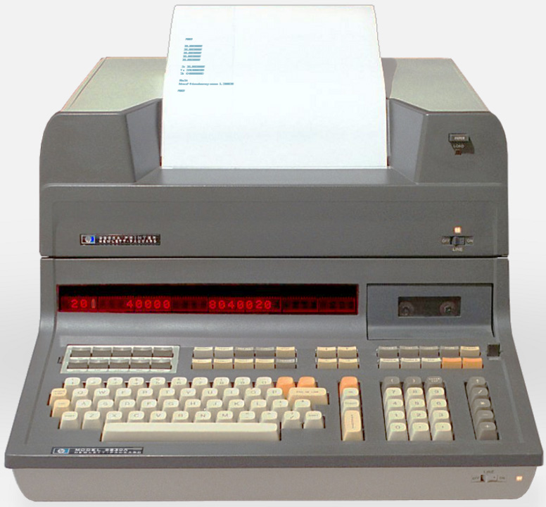 <strong>Figure 2.</strong> This is essentially the machine that John Nash utilized at Agriculture Canada. Note the cassette drive, which he used to save programs. This image is under a  <a href="https://en.wikipedia.org/wiki/HP_9800_series#/media/File:HP9830A-HP9866.png" rel="noopener noreferrer" target="_blank">Creative Commons license and a Gnu Free Documentation license</a>.