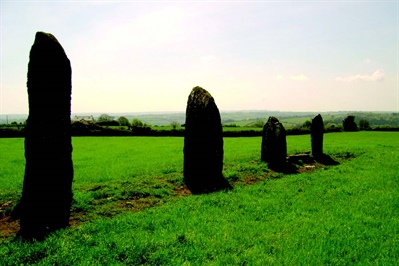 Megalithic standing stones at Castlelack, County Cork, Ireland.