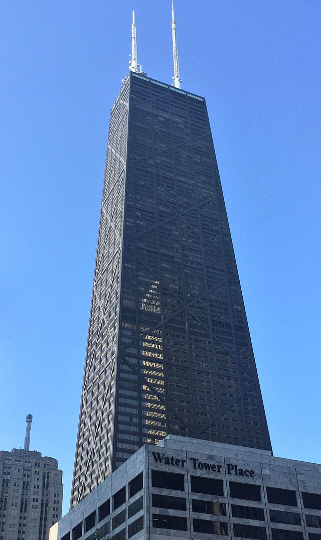 The John Hancock Center at 875 N. Michigan Avenue in downtown Chicago, Ill., is home to the NSF-Simons National Institute for Theory and Mathematics in Biology. Figure courtesy of <a href="https://commons.wikimedia.org/wiki/File:John_Hancock_Center_2019.jpg" target="_blank">Chris6d/Wikimedia Commons</a> via the <a href="https://creativecommons.org/licenses/by-sa/4.0/deed.en" target="_blank">Creative Commons Attribution-Share Alike 4.0 International</a> license.