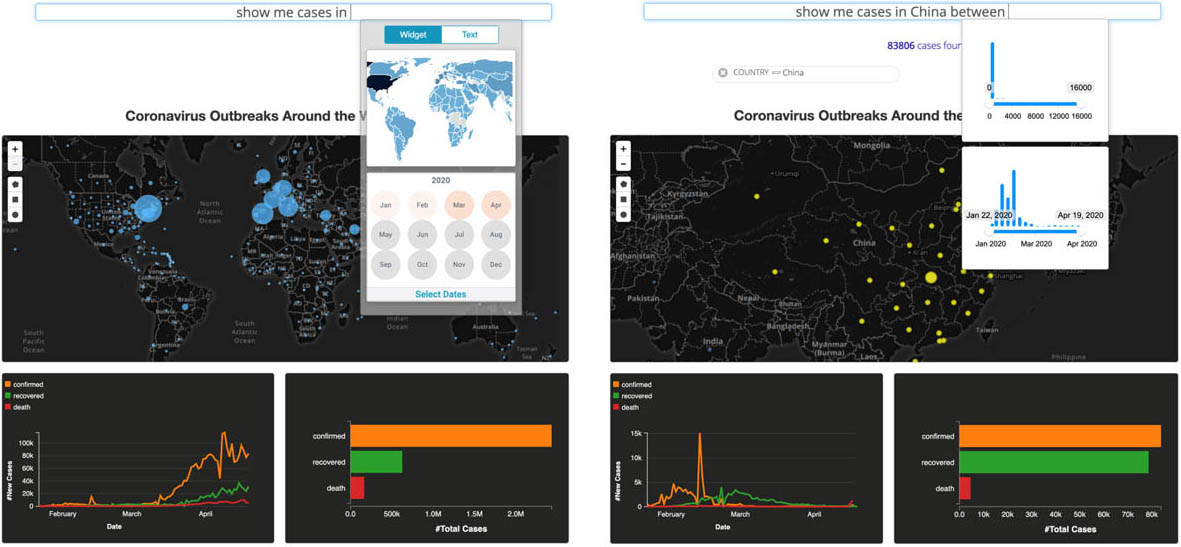 <strong>Figure 3.</strong> Sneak Pique displays map and calendar autocompletion widgets. Figure courtesy of [4].