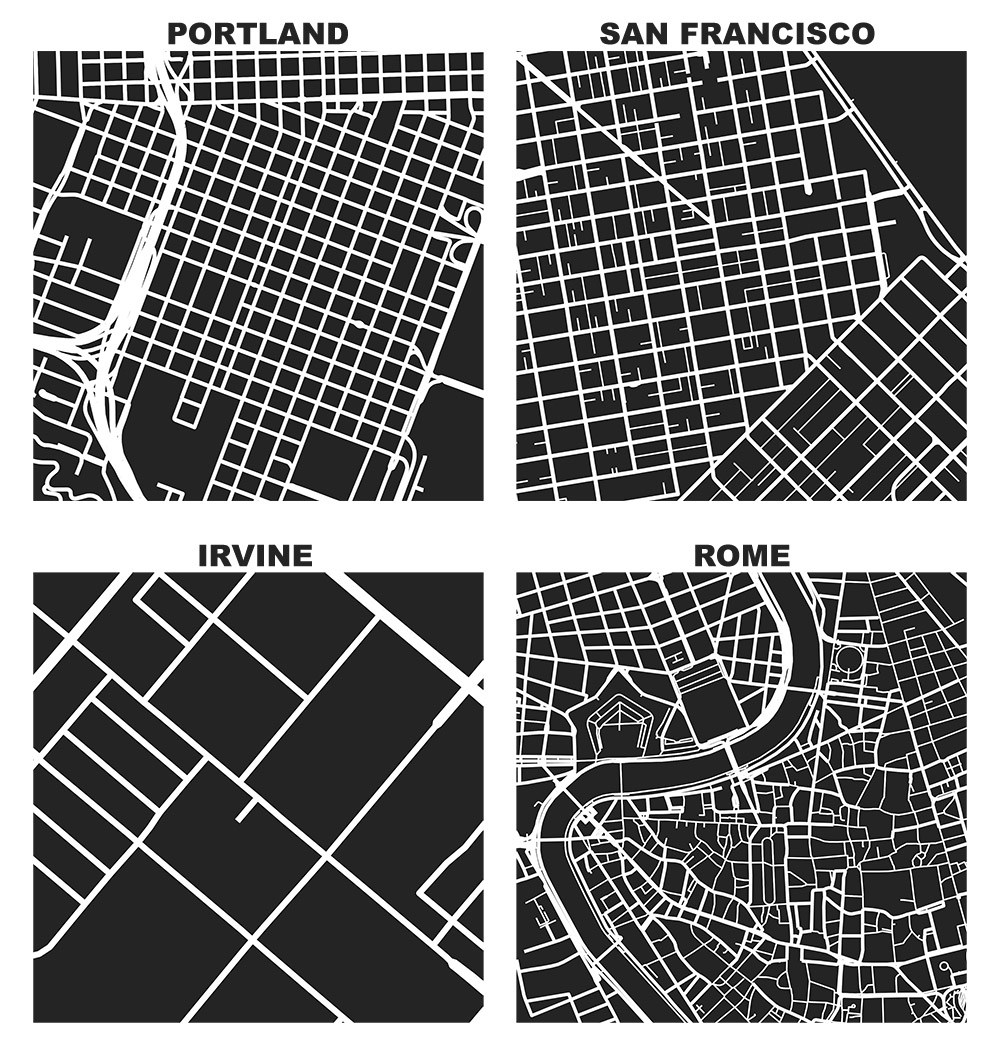 <strong>Figure 1.</strong> Collaborative mapping that combines building footprints with street networks has increased in recent years. Image courtesy of Geoff Boeing.