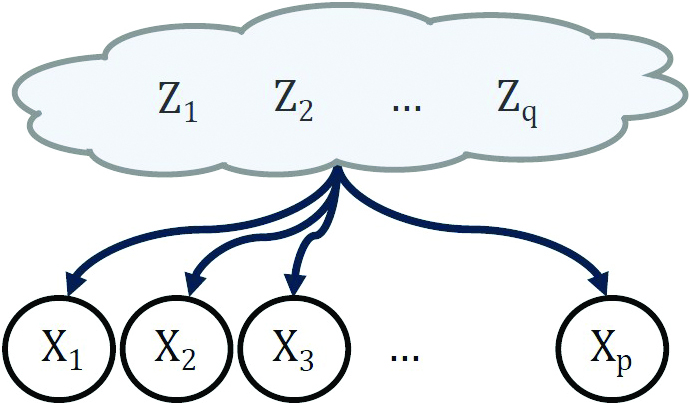 <strong>Figure 1.</strong> Observed variables \(X\) are describable via latent variables \(Z\). Figure courtesy of the author.
