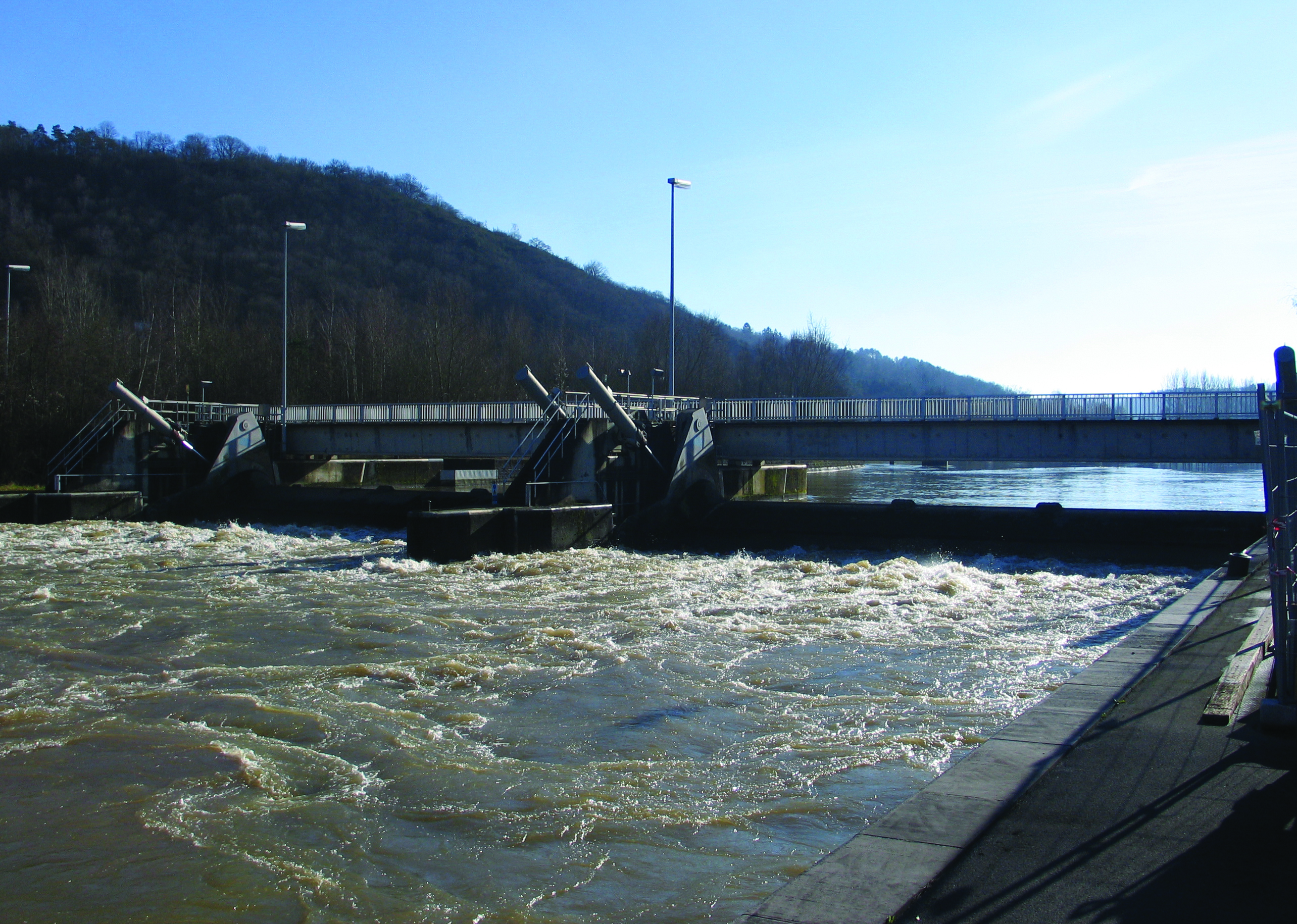 <strong>Figure 5.</strong> On the Meuse River, gates move according to feedback laws constructed by Jean-Michel Coron and his colleagues. Photo credit: Jean-Michel Coron.