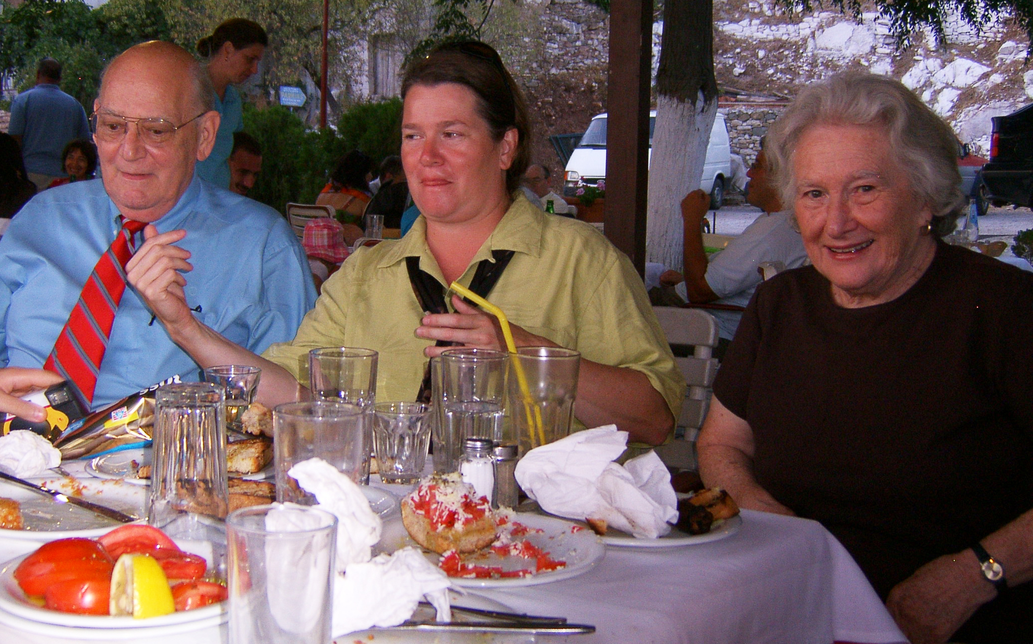 From left to right: Richard Varga, his daughter Gretchen, and his wife Esther at an 80th birthday conference that was held in Richard’s honor in Kalamata, Greece. Photo courtesy of Volker Mehrmann.