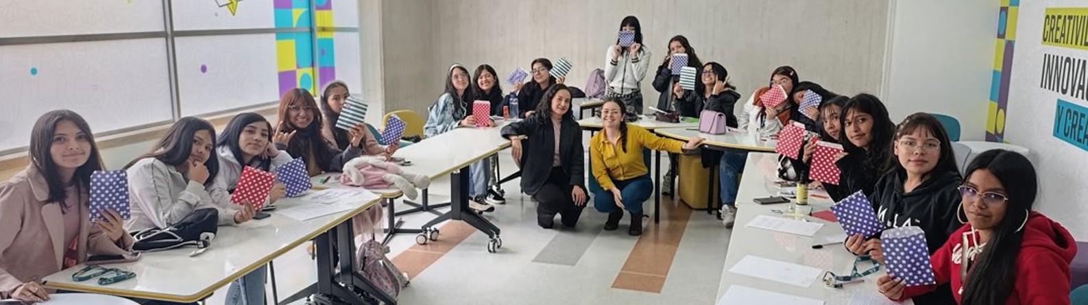 Participants of the Mujer-K-es-STEM program in Bogotá, Colombia, partake in a mental health and wellbeing session. Photo courtesy of Fundación Universitaria Konrad Lorenz.