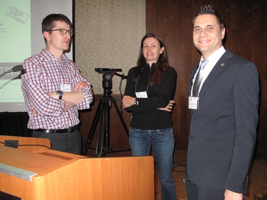 Organizers of the Student Careers Panel (from left): Luke Olson, University of Illinois at Urbana–Champaign, Karen Willcox, MIT, and Gianluigi Rozza (chair), SISSA, International School for Advanced Studies, Trieste, Italy. Photo by Susan Whitehouse.