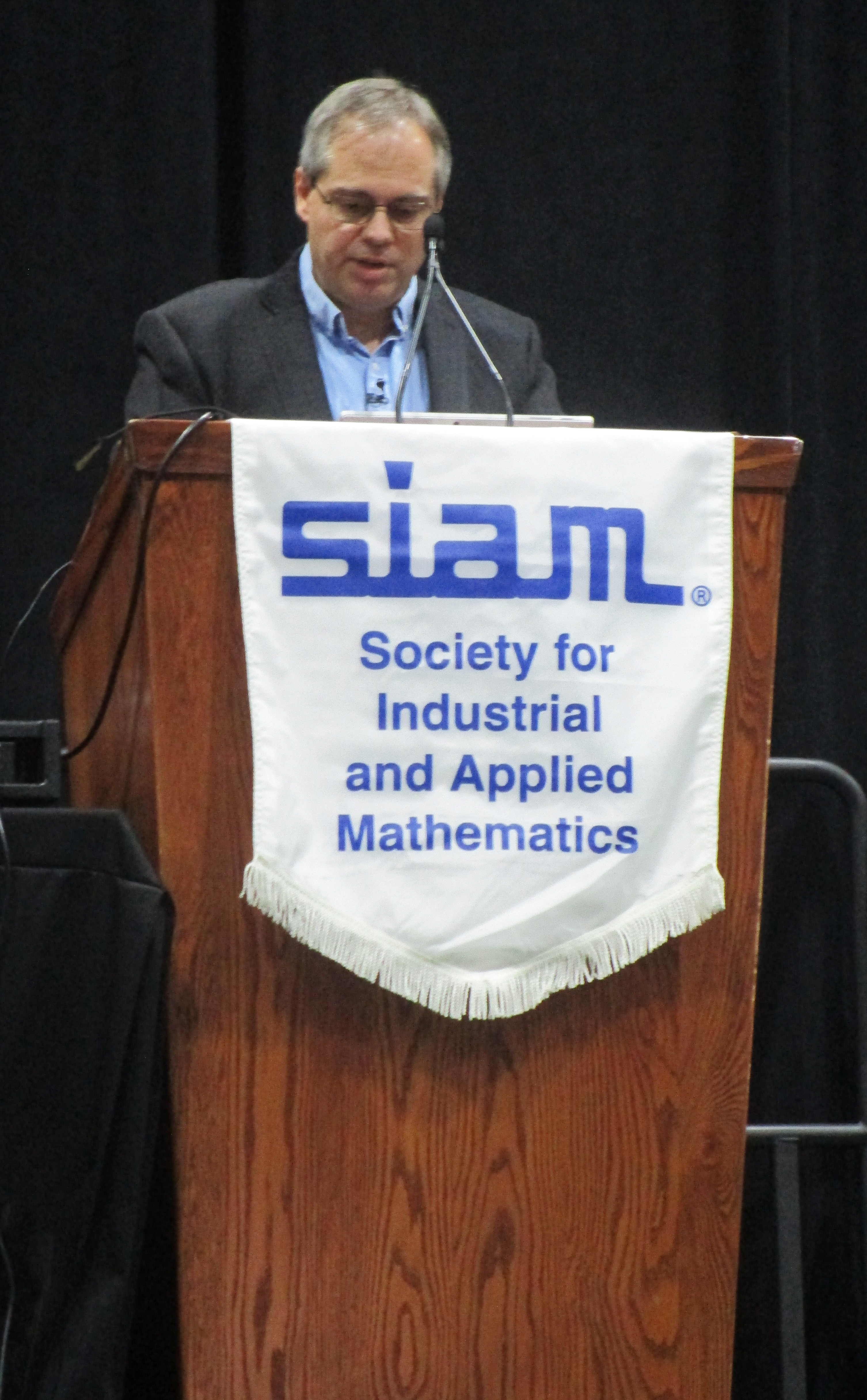 Alistair Adcroft of Princeton University and the U.S. National Oceanic and Atmospheric Administration speaks about ocean modeling during the 2019 SIAM Conference on Computational Science and Engineering, held in Spokane, Wash., earlier this year. SIAM photo.