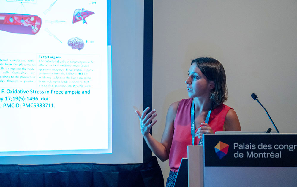 Allison Cruikshank, a graduate student in the Department of Mathematics at Duke University, presents her research at the Third Joint SIAM/CAIMS Annual Meetings. Photo courtesy of SIAM.