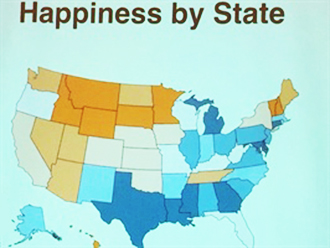 Happiness by state as determined by Twitter opinion polling. Image credit: Emily Cody, AN16 presentation.