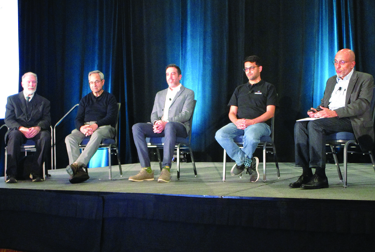 During a panel session about entrepreneurship at the 2025 SIAM Conference on Computational Science and Engineering, which took place in March in Fort Worth, Texas, a group of researchers spoke about their individual experiences with startup companies and shared advice for aspiring entrepreneurs. From left to right: panelists Glenn Ricart of US Ignite and the University of Utah, Rob Schreiber of Cerebras Systems, Daniel Shabtai of Prism AI Therapeutics, Viral Shah of JuliaHub, and moderator Amr El-Bakry of ExxonMobil. SIAM photo.