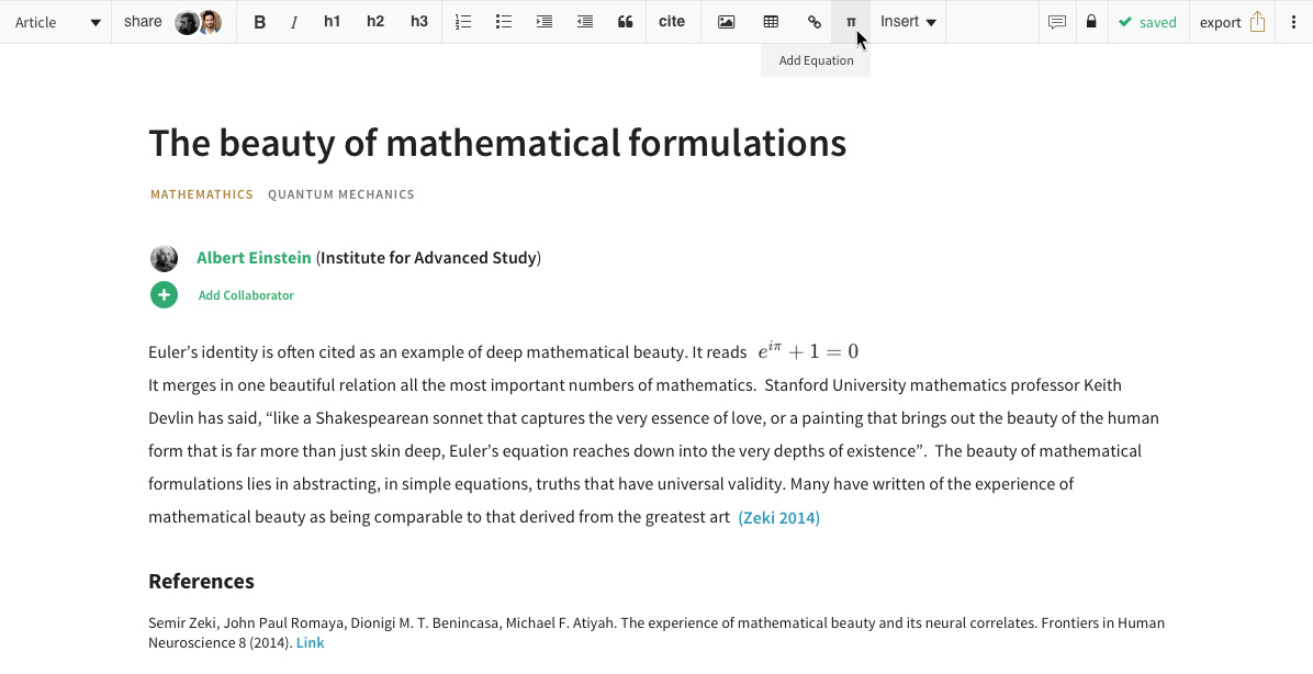 Screenshot of Authorea editor. Image courtesy of Alberto Pepe.