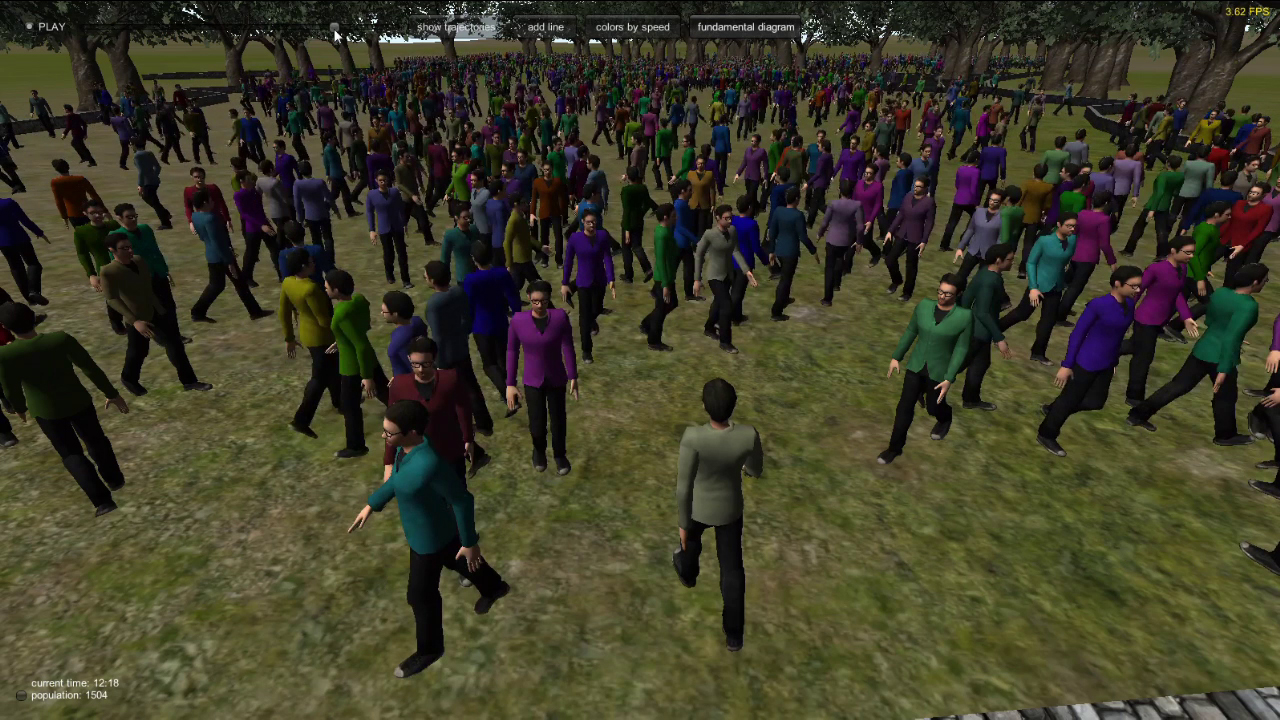 Virtual visitors feel vulnerabilities: Researchers use computer simulations to identify points that will exhibit traffic jams and crowds at an open air event before the start of the event. Image credit: Oliver Trade, Technical University of Munich.