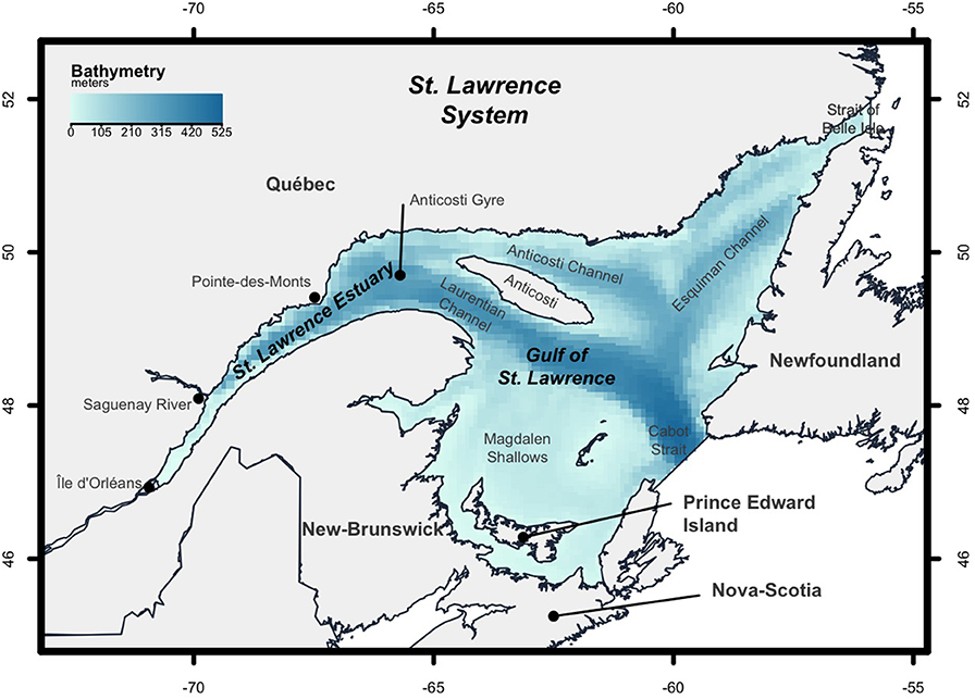 <strong>Figure 2.</strong> Map of the Gulf of St. Lawrence in Canada. Figure courtesy of [2].