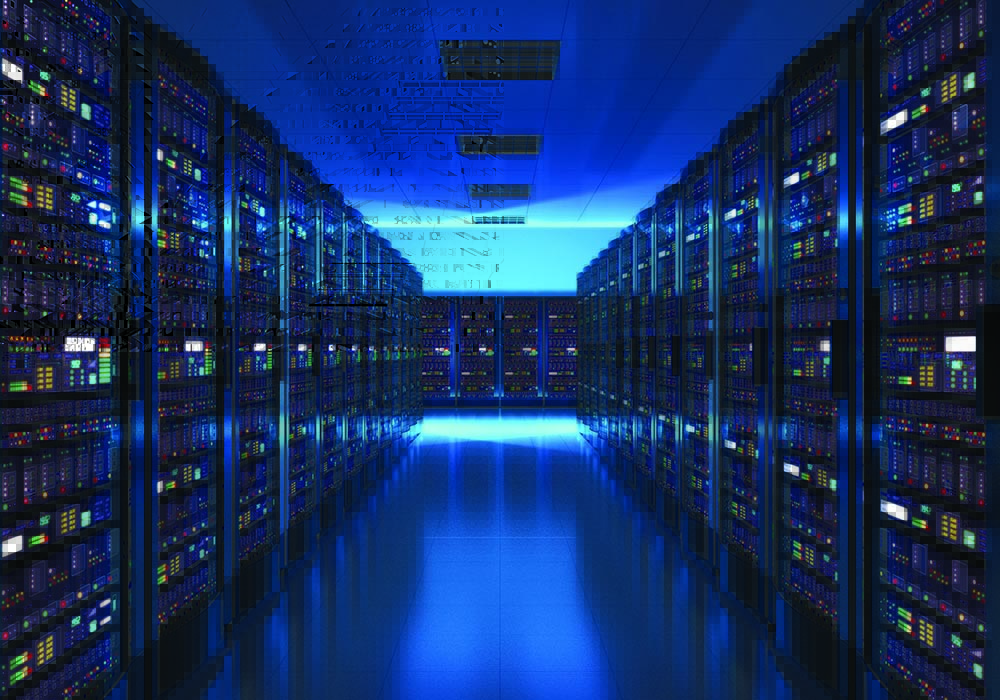 Interior of a data center. The amount of data that we gather and store is growing exponentially.