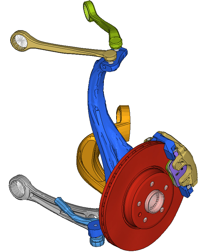<strong>Figure 1a.</strong> General view of FE car brake model: industrial model with adjacent components.