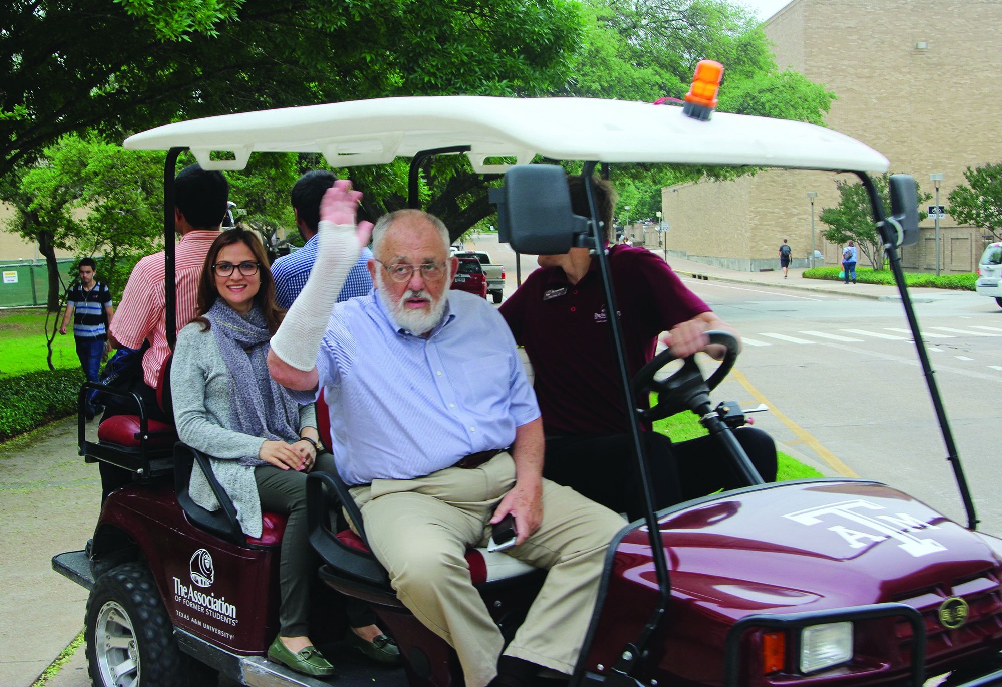 Cleve Moler and students at Texas A&M University tour the campus during his visit. Photo credit: Sourav Dutta.