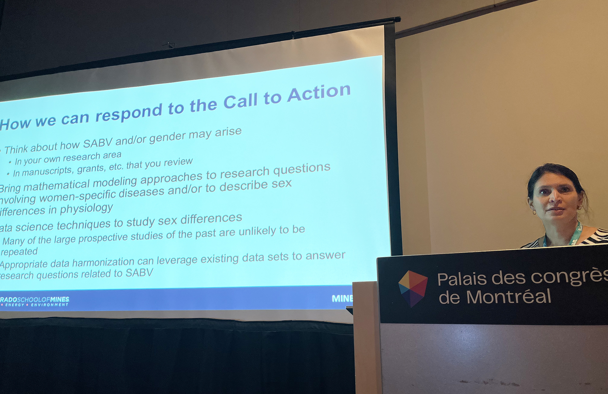 Cecilia Diniz Behn, professor in the Department of Applied Mathematics and Statistics from Colorado School of Mines, presents at the Third Joint SIAM/CAIMS Annual Meetings. Photo courtesy of Karin Leiderman. 