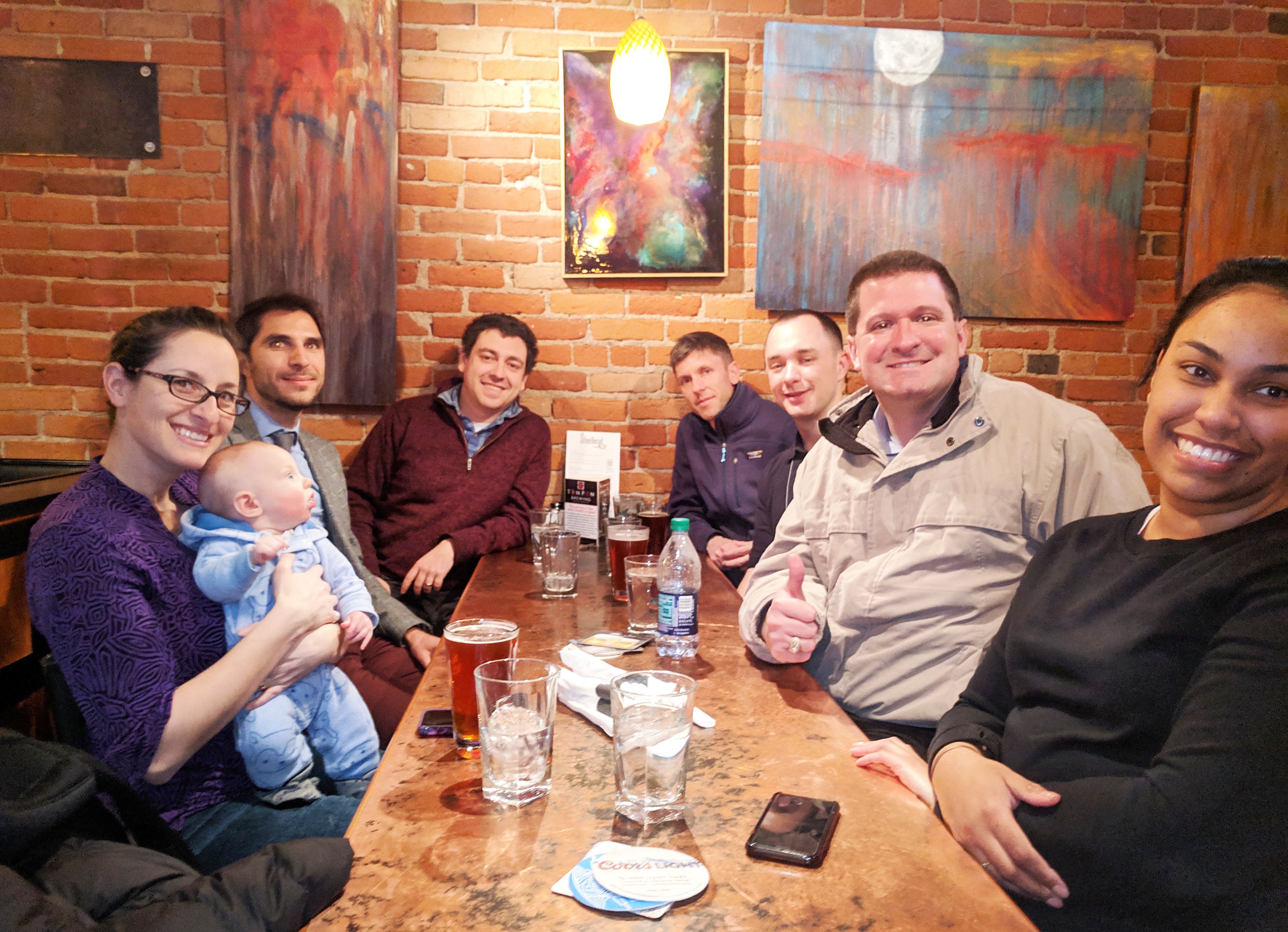 Kathryn Maupin (far left) and baby Annette successfully navigated the 2019 SIAM Conference on Computational Science and Engineering, which took place earlier this year in Spokane, Wash. Photo courtesy of Brian Freno.