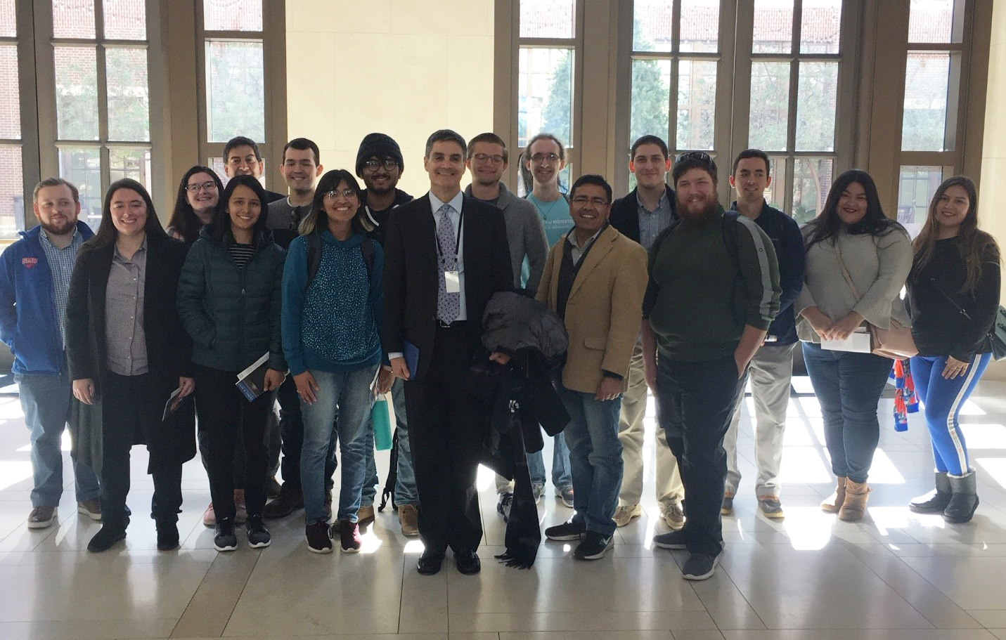Undergraduate attendees of the SIAM Texas-Louisiana Section's annual meeting pose at the George W. Bush Presidential Library.